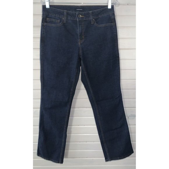 Lands End Sz 10 Midrise Dark Wash Straight Leg Jeans Stretch Denim EUC - Picture 1 of 9